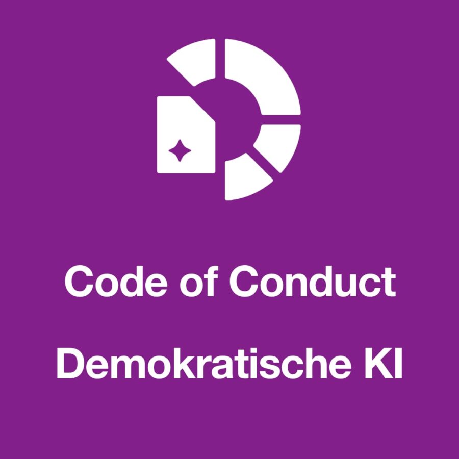 Logo von Code of Conduct. Text: Demokratische KI.